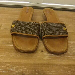 Eric Javits' Raffia Slip On Sandal Kitten Heel Size 9.5N